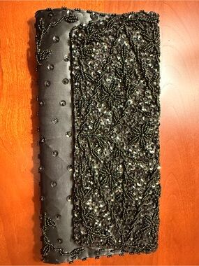 Embellished Black Beaded Sequin Clutch